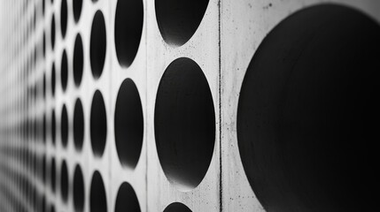 Poster - Abstract black and white wall with circular cutouts.