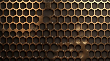 Poster - Abstract bronze hexagon metal grid background