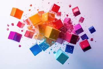 Aufkleber - Colorful cubes exploding and creating particles in the air