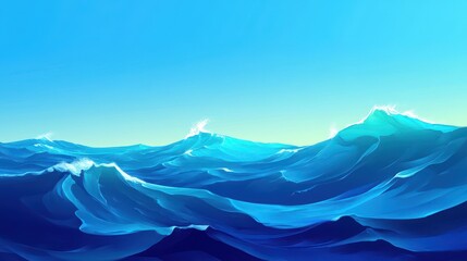 Wall Mural - Ocean Waves Under a Clear Blue Sky