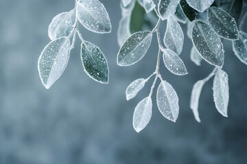 Poster - Frozen leaves glistening with hoarfrost on a cold winter day
