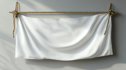 Poster - Fabric draped elegantly on a rope against a neutral wall in a bright indoor space
