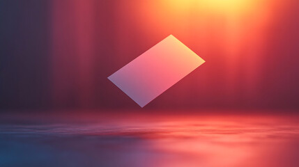 Poster - Abstract geometric shape floating in vibrant light with reflections on surface