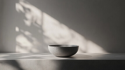 Poster - Simple ceramic bowl on a minimalistic table with soft shadows in natural light