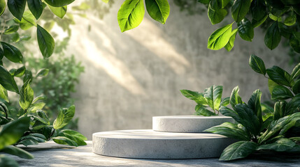 Poster - Natural stone display surrounded by vibrant green foliage in a serene setting of nature