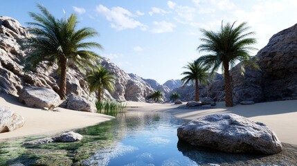 Wall Mural - Desert Oasis with Palm Trees