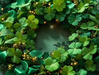 Poster - a festive wreath adorned with green leaves and ribbons, likely representing a holiday decoration for St. Patrick's Day or another green-themed celebration.