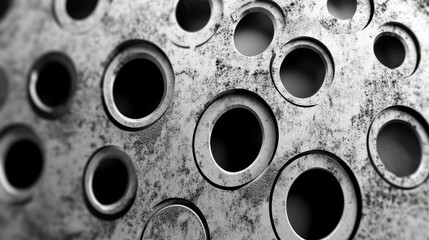 Poster - Close up of a metal plate with multiple drilled holes.  Grunge texture.