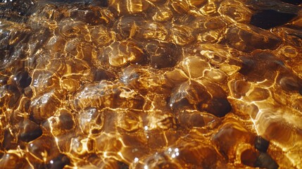 Poster - Abstract gold and brown water texture with pebbles.