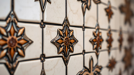 Wall Mural - Close-up of Elegant Ornate Tiles: Intricate Design and Textures for Home Decor, Interior Design, and Architectural Inspiration