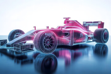 Leinwandbilder - High-tech wireframe design of a Formula One racing car showcasing engineering precision and innovation