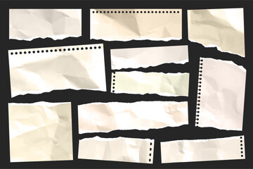Wall Mural - ripped paper strips. realistic crumpled paper scraps with torn edges. shreds of notebook, book or ol