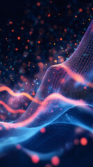 Poster - interconnected dots forming dynamic wave pattern, representing digital data transmission and technol