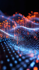 Aufkleber - Abstract blue and orange digital wave flowing with glowing particles representing data transmission in cyberspace