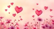 © Rifki Fachrudin - Pink Hearts Floating Above Blooming Flowers: Romantic Pastel Art