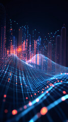 Aufkleber - Futuristic cityscape emerging from a digital landscape, representing the convergence of technology and urban development