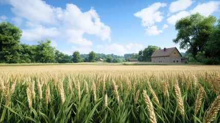 Poster - Golden Wheat Field and Farmhouse