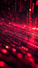 Aufkleber - Binary code is falling on a red electronic circuit board, creating a futuristic technological background