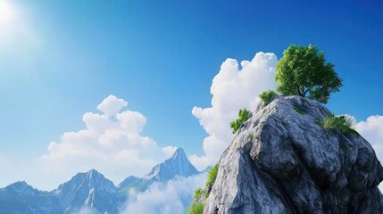 Wall Mural - Majestic Mountain Peak with Lone Tree