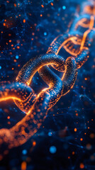 Aufkleber - Glowing blockchain network illuminating digital financial ecosystem against dark blue and orange gradient backdrop