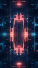 Aufkleber - Glowing neon lines converging, forming digital portal against dark technological background