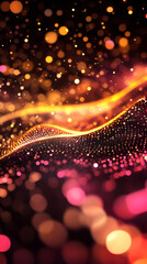 Aufkleber - Glowing particles forming wavy lines with bokeh effect creating an abstract background with warm colors