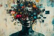 © Deliend - A digital art piece depicting a fragmented human figure with a chaotic array of multimedia elements emerging from the head, symbolizing information overload or digital consciousness