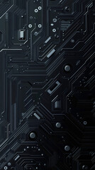 Fototapete - Electronic components and intricate connections form a detailed pattern on a dark circuit board, representing advanced technology