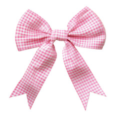 Wall Mural - A vibrant pink bow made from gingham fabric showcases a checkerboard pattern