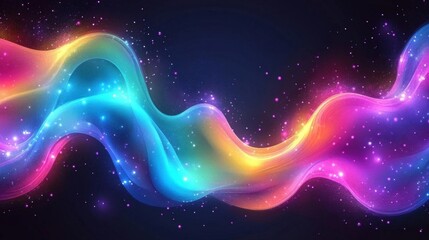 Poster - Vibrant Colorful Wave Abstract Background, Glowing Neon Lights, Bright Rainbow Stream, Digital Fantasy Design