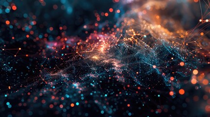 Poster - Experience the beauty of visualizing a network of nodes and links, showcasing intricate connections and dynamic patterns in a stunning abstract space.