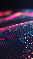 Fototapete - Digital wave particles streaming through glowing cyberspace with blurred perspective