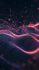 Aufkleber - Abstract pink digital wave is flowing in cyberspace with glowing particles, creating a futuristic and technological background