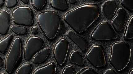 Poster - Abstract seamless pattern of black polished pebbles. Dark stone background.