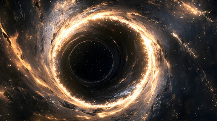 Wall Mural - abstract design of black hole energy with glowing particle effects and sharp spiraling patterns in a
