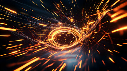 Canvas Print - abstract illustration of a magnetic field with glowing lines and sharp concentric patterns radiating