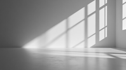 Poster - Sunlight streams through windows in a minimalist room during the day