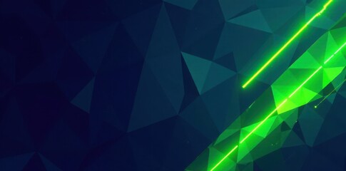 Wall Mural - abstract low-poly background with bright green neon lines and dark teal triangles