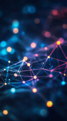 Fototapete - Digital network landscape emerging, glowing interconnected nodes and lines visualizing technological communication and innovative connectivity