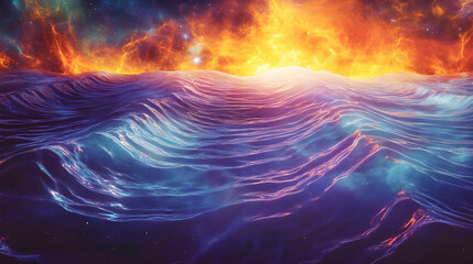 Wall Mural - artistic representation of energy waves in space with glowing ripples and sharp patterns, set in a v