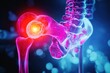 © id512 - 3d illustration of hip bone cancer or tumor highlighting pain and inflammation in the pelvic joint on a scientific and medical background