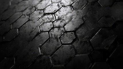 Poster - Dark, abstract hexagonal pattern background.  Perfect for tech, industrial, or sci fi designs.