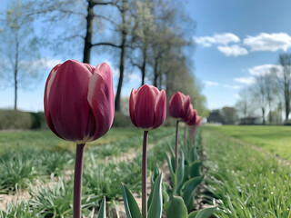 Pink tulip in the garden.