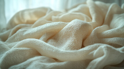 Poster - Soft white fabric draped artistically, showcasing delicate textures and gentle folds