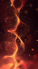 Poster - Golden particles swirling, glowing against dark red backdrop, generating dynamic luminous movement and ethereal visual depth