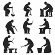 © Dodo's Art - 10 black simple silhouette depictions of humans performing various professional activities on a white background