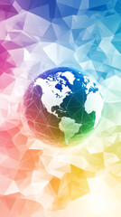 Fototapete - Planet Earth rotating showing connections over colorful polygonal background ideal for global communication and technology concepts