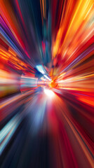 Poster - Abstract colorful light trails background with motion blur effect simulating fast movement in a tunnel