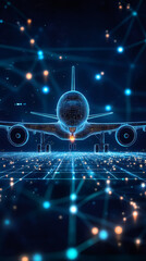 Aufkleber - Holographic projection of an airplane landing on a digital runway, representing the future of air travel and aviation technology