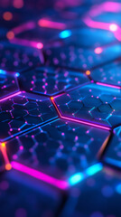 Aufkleber - Glowing neon lights highlighting a futuristic hexagonal grid creating a technological background, perfect for websites, presentations, and digital art projects
